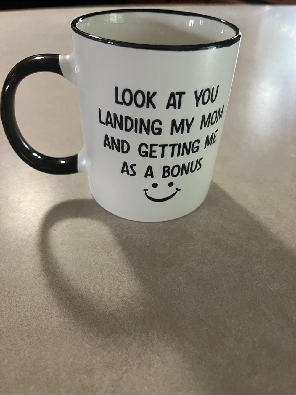 Source Unknown White and Black Ceramic Mug with Funny Quote never used